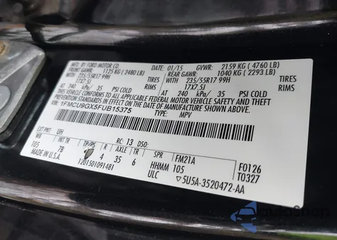 2015 Ford Escape Se z USA, uszkodzony, nr VIN 1FMCU9GX5FUB15375